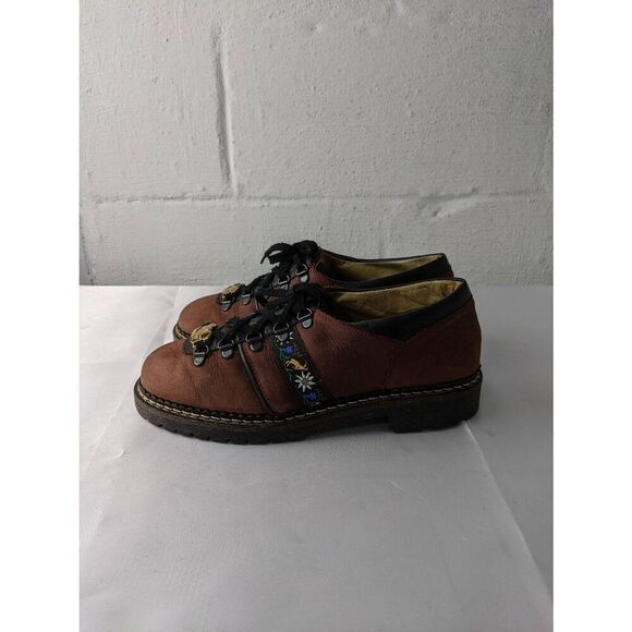 Kandahar Chunky Lace Up Oxford Pale Red Embroidered Switzerland shoes Sz 40 EU 9